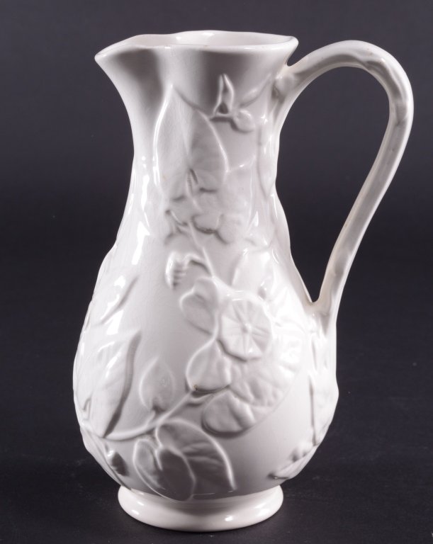 Vintage English Spode Pitcher: Embossed w/leaves & flowers, 7" T.