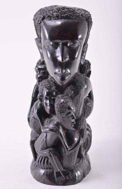 African Iron Wood Totem People Tree: Hand carved, 10.5" T.