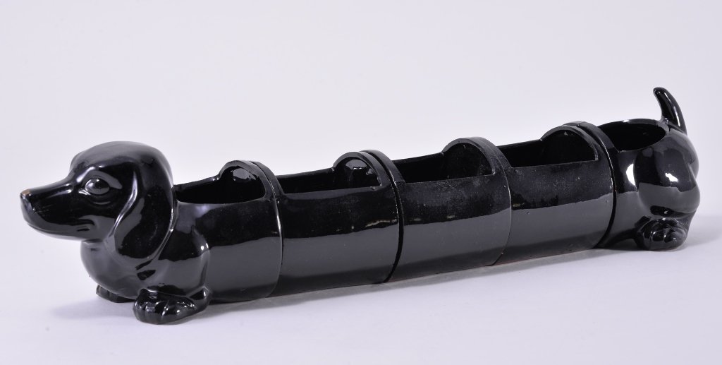 Vintage Redware 5 Pc. Dachshund Planter/Condiment: 17.5" L.