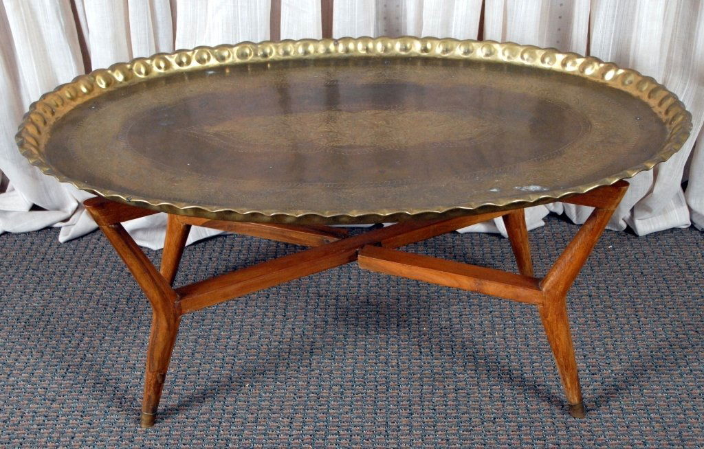 Oval Decorative Iranian Brass Tray Table (1 of 3)