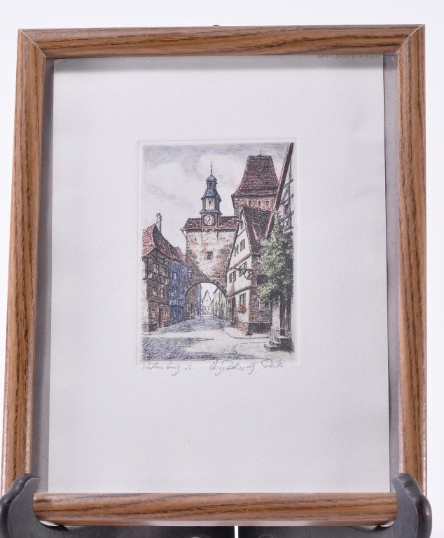 Signed European Street Scene Colored Print (1 of 2)