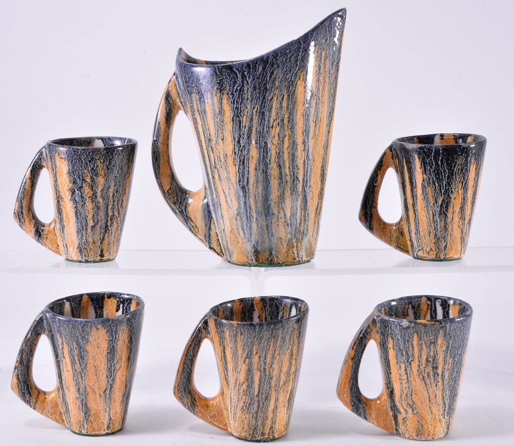 Vintage Spanish Drip Glaze Pitcher & Mugs (1 of 4)