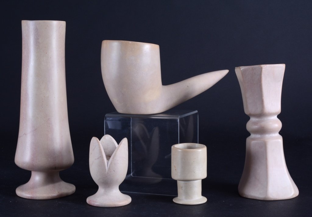 Kenya Besmo Soapstone Candleholders, Vase & Pipe (1 of 2)