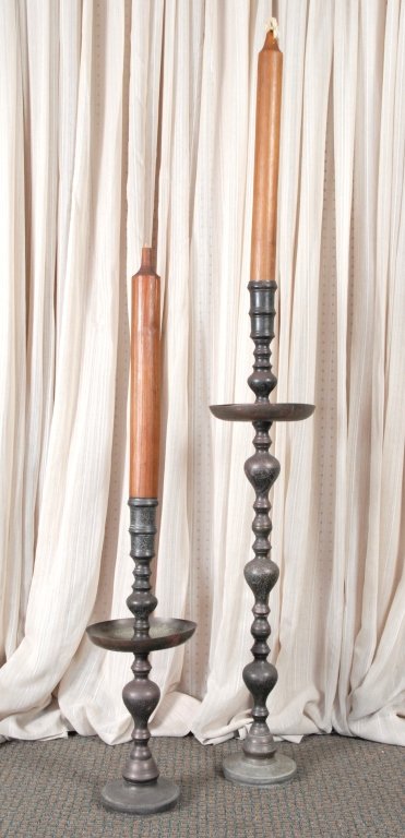 Two Brass Candleholders w/Wooden Candles (1 of 1)