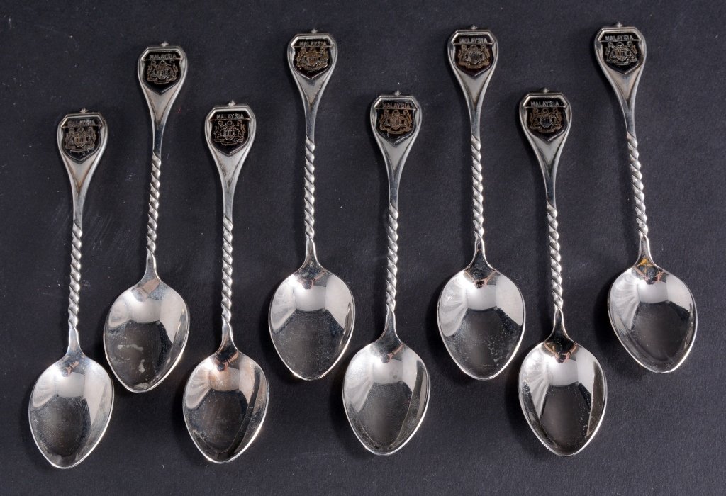 Eight Vintage Malaysian Spoons: 4.5" L.