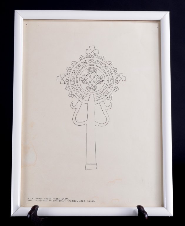 Framed Vintage Ethiopian Cross Line Drawing (1 of 2)