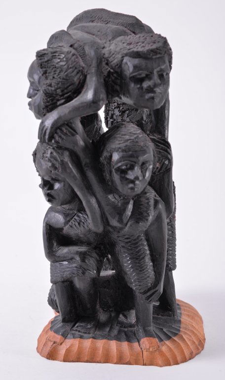 African Hand Carved People Pole on Trunk Base (1 of 3)