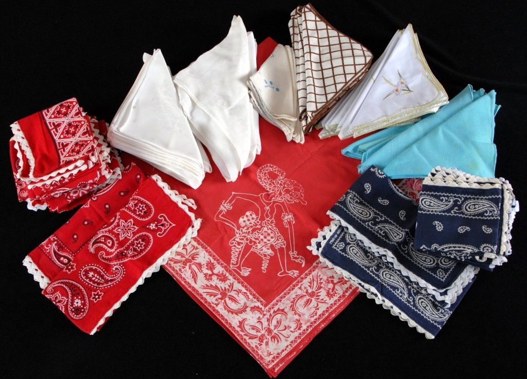 Tablecloth & Large Variety of Napkins: Red & white tablecloth 41" x 39" and over 60 napkins.