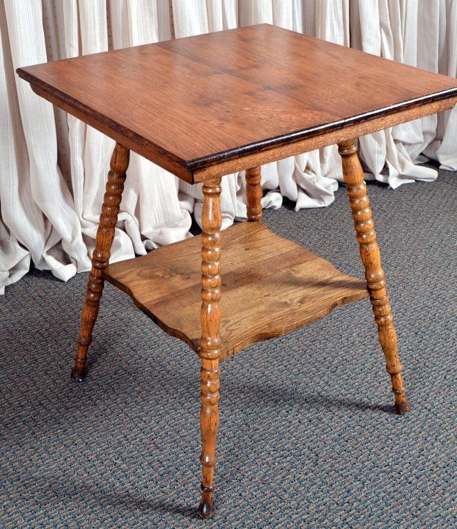 Vintage Oak Side Table w/Spool Legs (1 of 3)