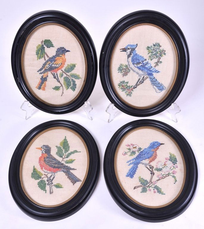 Four Vintage Framed Cross Stitch Birds (1 of 3)