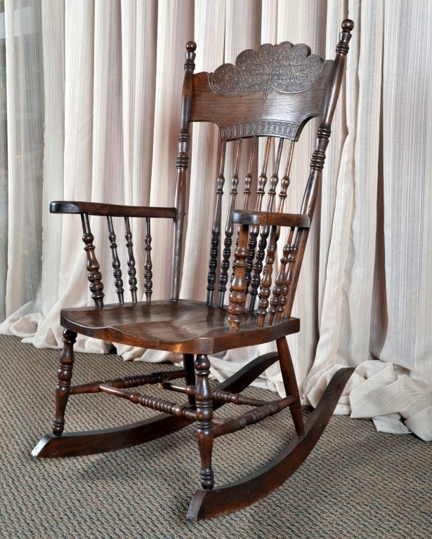 Vintage Wooden Spindle Rocker: 40" center back height.