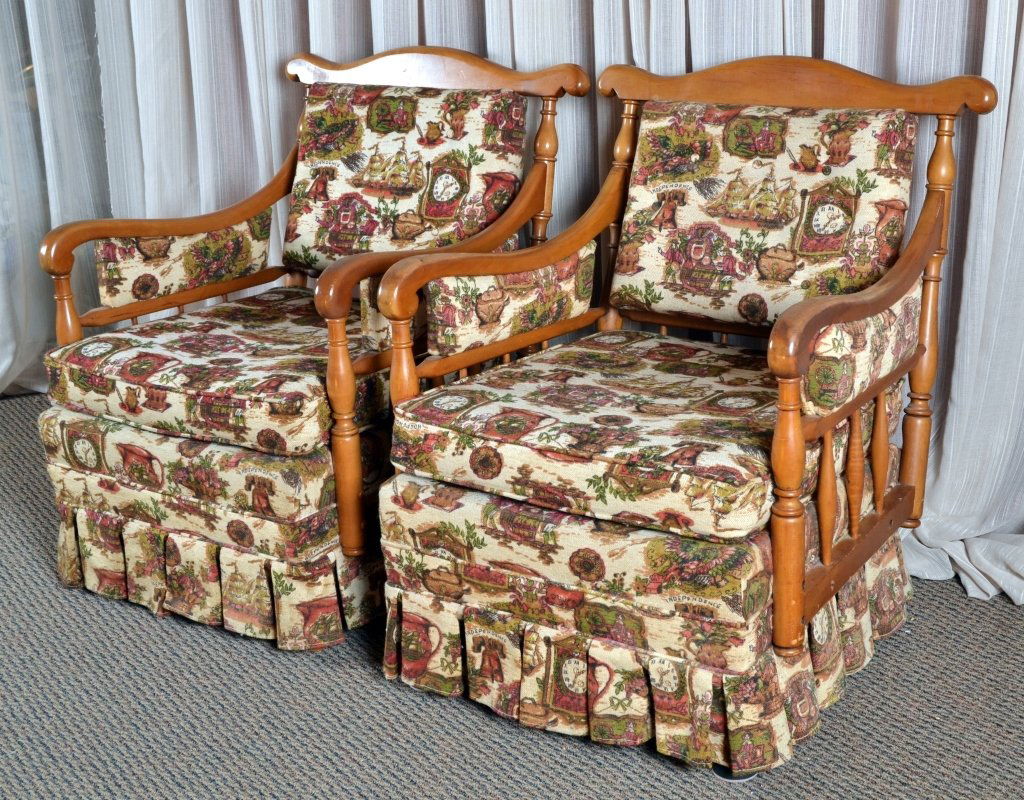 Colonial Style Solid Maple Upholstered Arm Chairs (1 of 2)