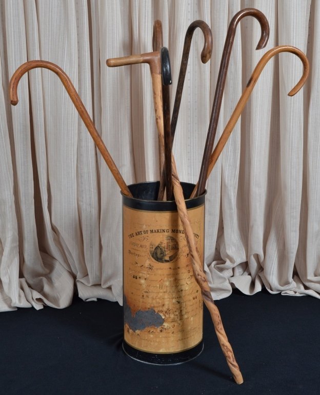 7 Wooden Canes in Umbrella Stand (1 of 2)