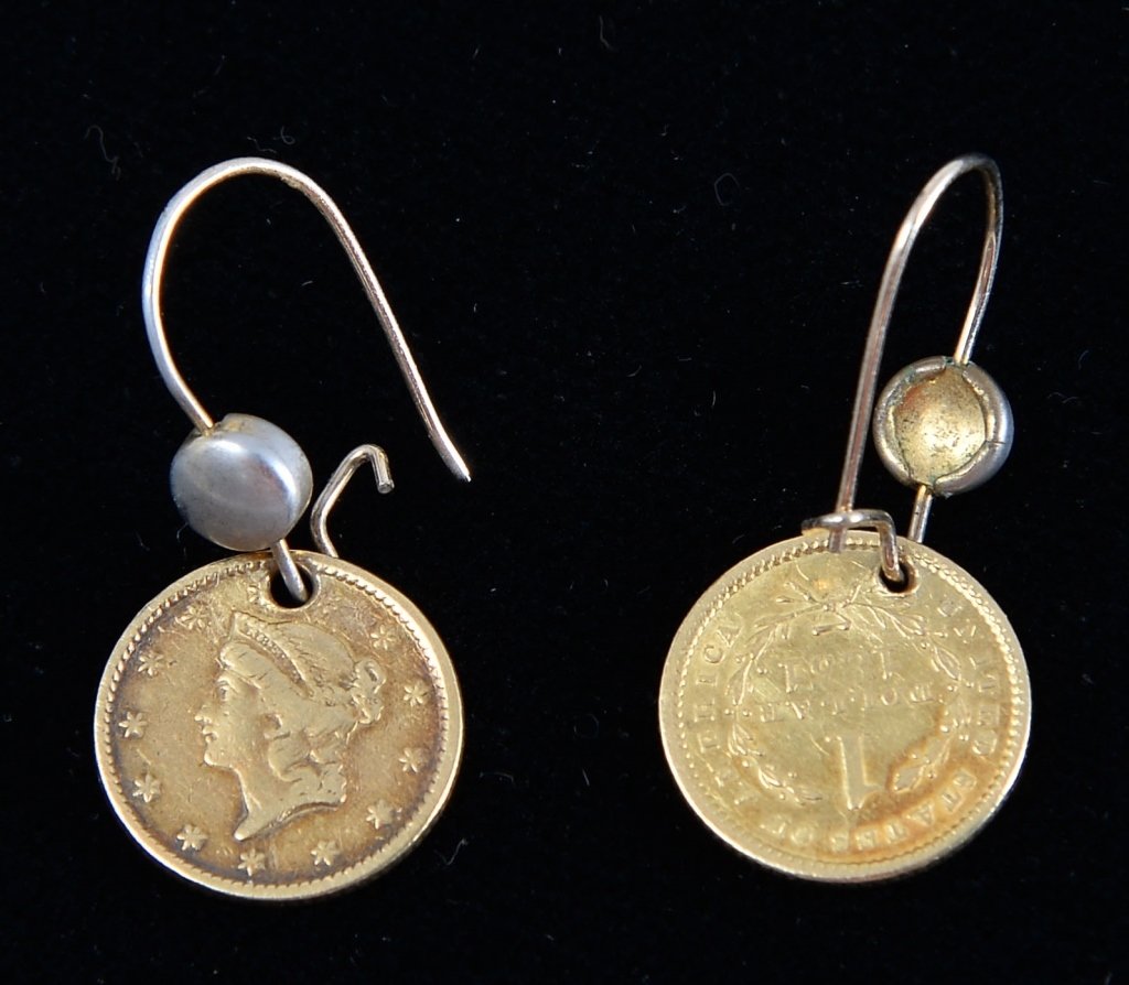 US 1851 $1 Dollar Gold Piece Earrings (1 of 3)