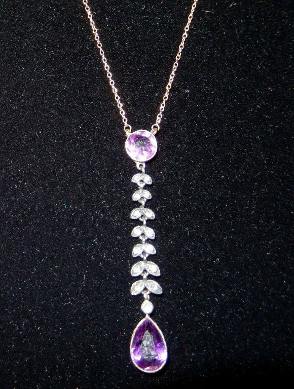 14K Necklace w/2 Amethysts & Rough Cut Diamonds (1 of 1)