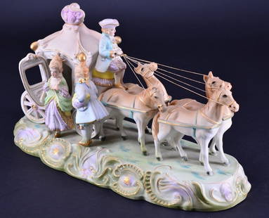 Pico Japanese Ceramic Carriage & Horses: Matte finish, handpainted figural, 14" long x 8" tall.
