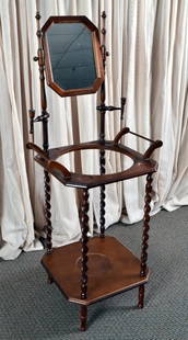 Washbowl/Dresser Set Stand w/Mirror: Candle holders, towel bars and spiral supports, 21" W x 17.5" D x 52.25" T.