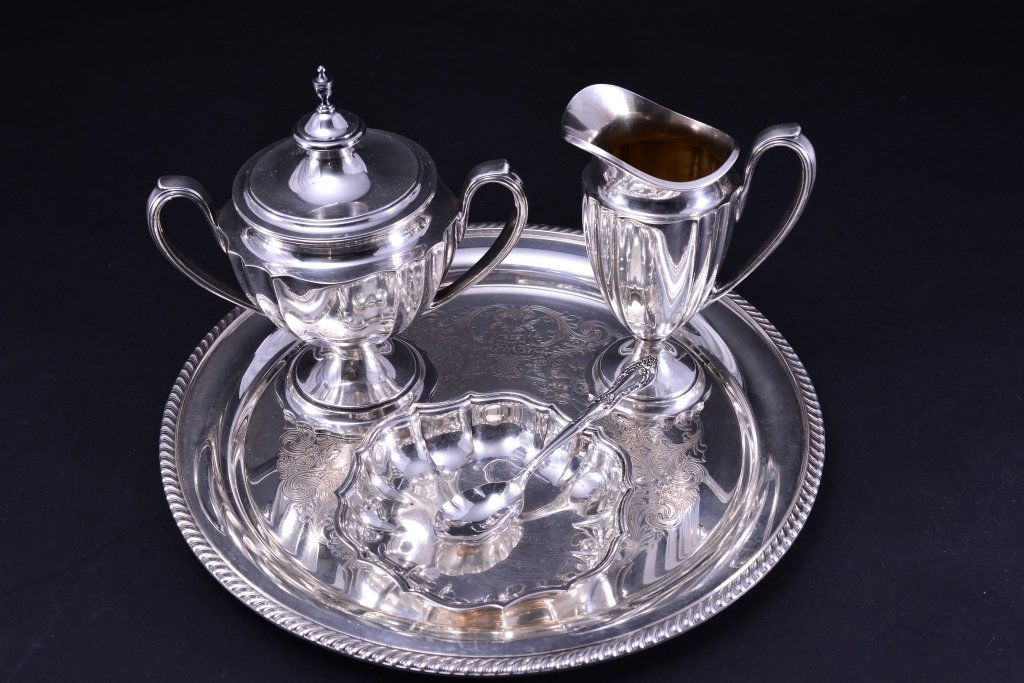 Silverplate Creamer, Sugar, Dish & Sugar Shell (1 of 2)
