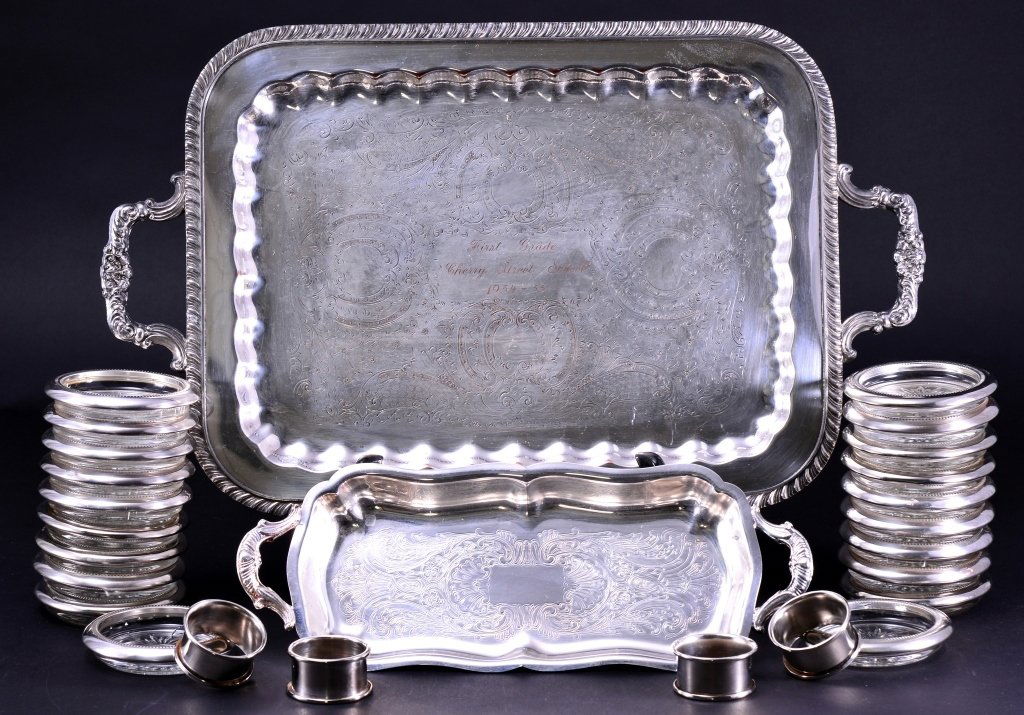 Silverplated Trays, 20 Coasters & 4 Napkin Rings (1 of 3)