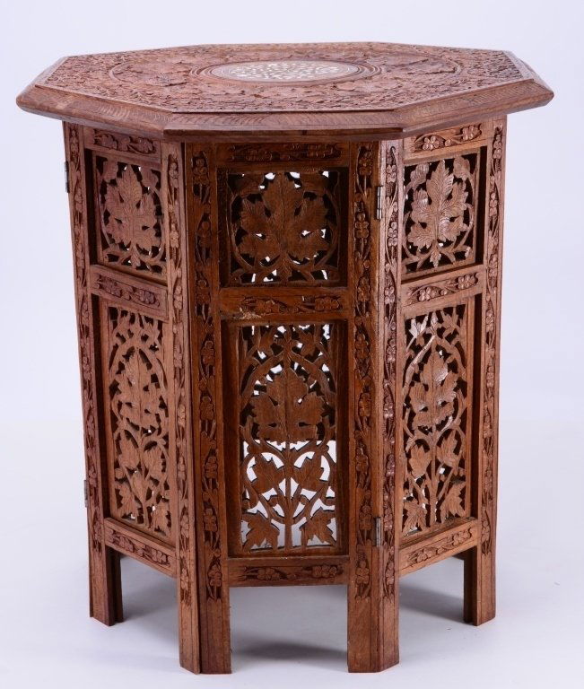 Inlaid Carved Table Stand w/ Inlaid Top (1 of 3)
