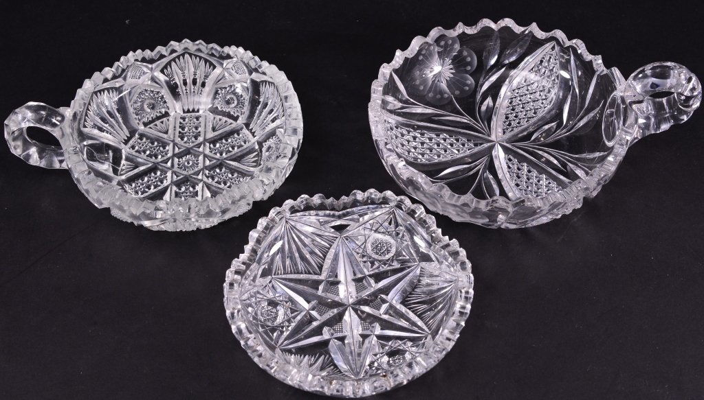 Two Cut Glass Nappies and Round Dish (1 of 2)