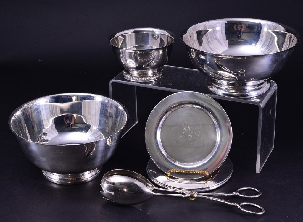 7-Piece Silverplate Lot w/Bowls, Plates & Tongs (1 of 2)