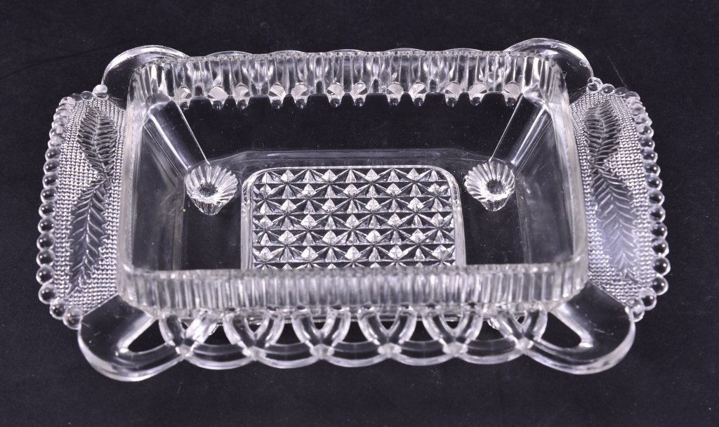 Pressed Glass Footed Reticulated Relish Dish (1 of 2)