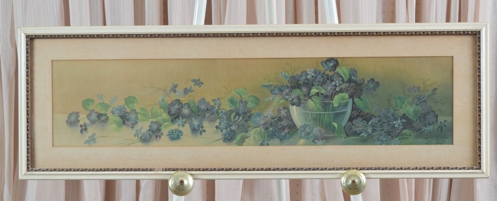 Vintage Signed Floral Artwork Under Glass (1 of 3)