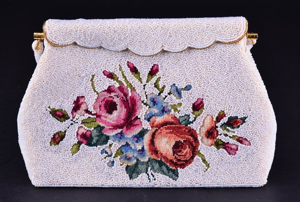 Vintage White Hand Beaded Evening Bag (1 of 3)