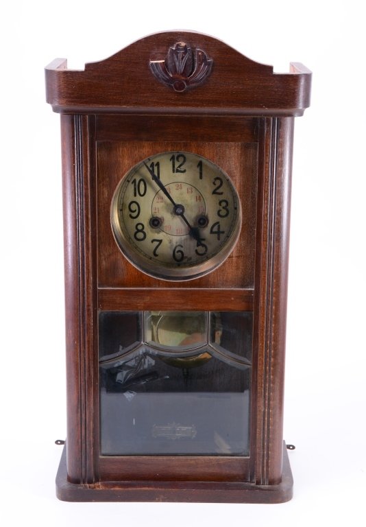 Vintage Wooden Mantle Clock w/Leaded Glass Door (1 of 3)