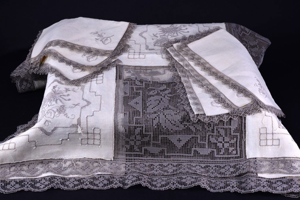 Embroidered Linen & Lace Tablecloth & Napkin Set (1 of 4)