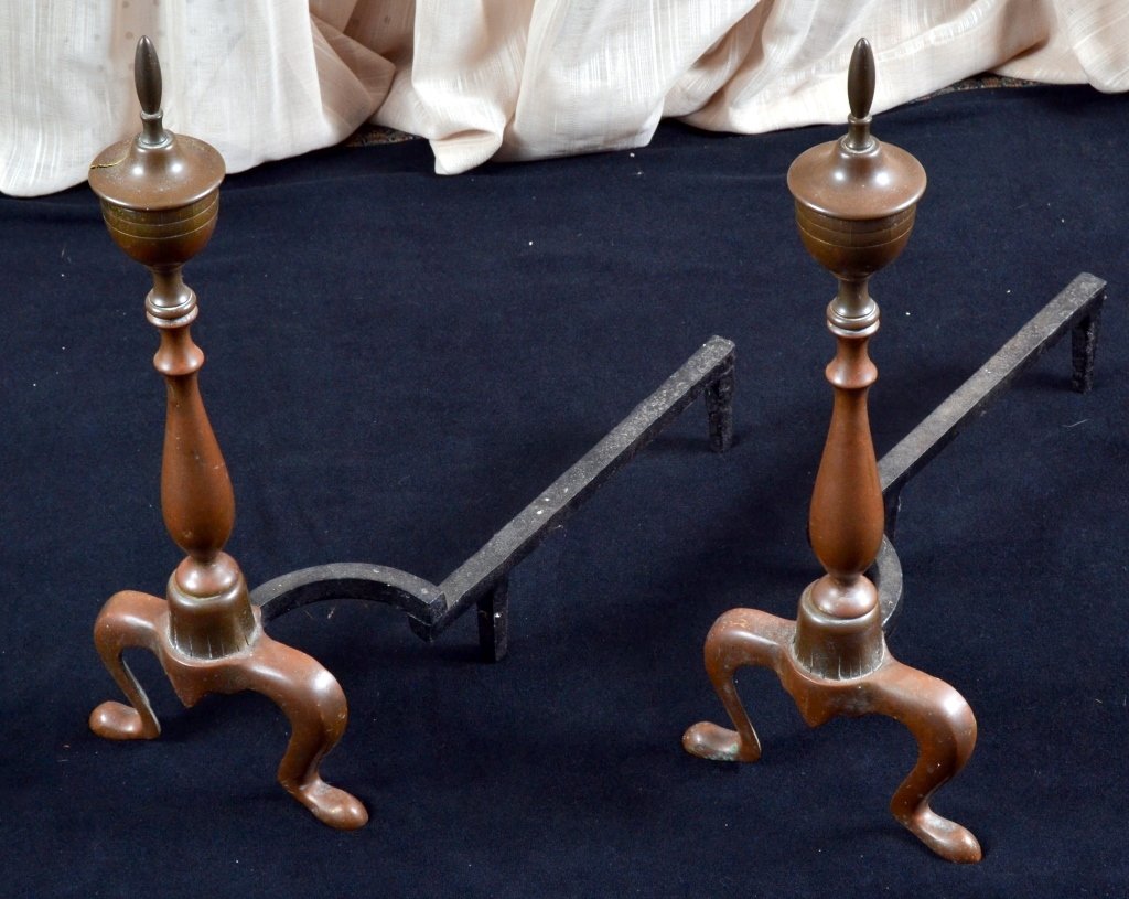 Brass Fire Andirons: 8" wide x 20" tall.
