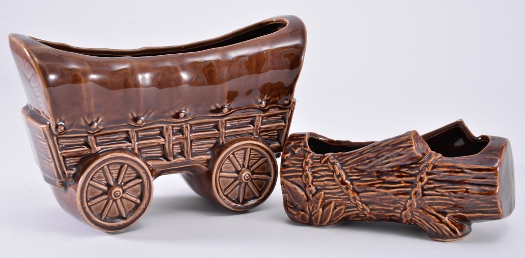 McCoy Log and Unmarked Conestoga Wagon Planters (1 of 1)