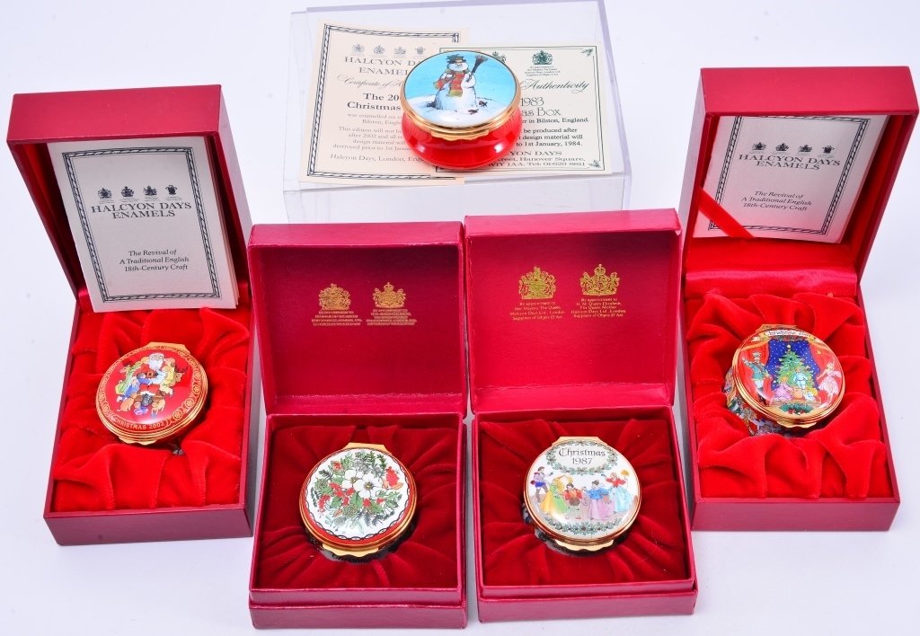 4 Halcyon, 1 Bilston & Battersea Enamel Boxes (1 of 6)