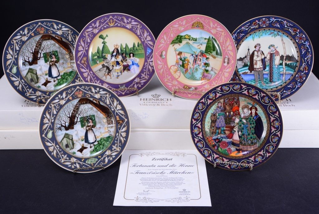 Villeroy & Boch French Fairy Tale Plates: 6 plates inc.1 double, Heinrich, 8.5" diameter.