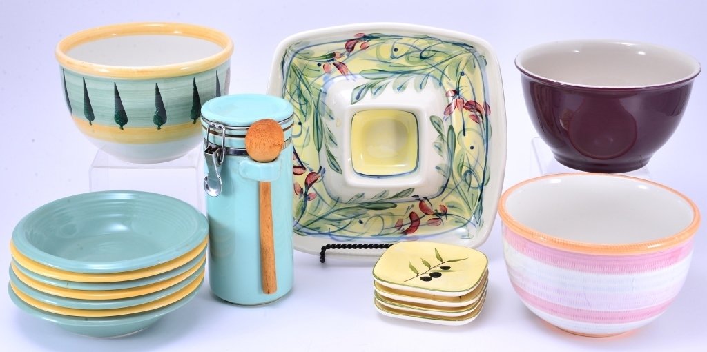 Green, Yellow Plus Kitchen Ceramics: Mixing & serving bowls, canister, chip & dip plus.