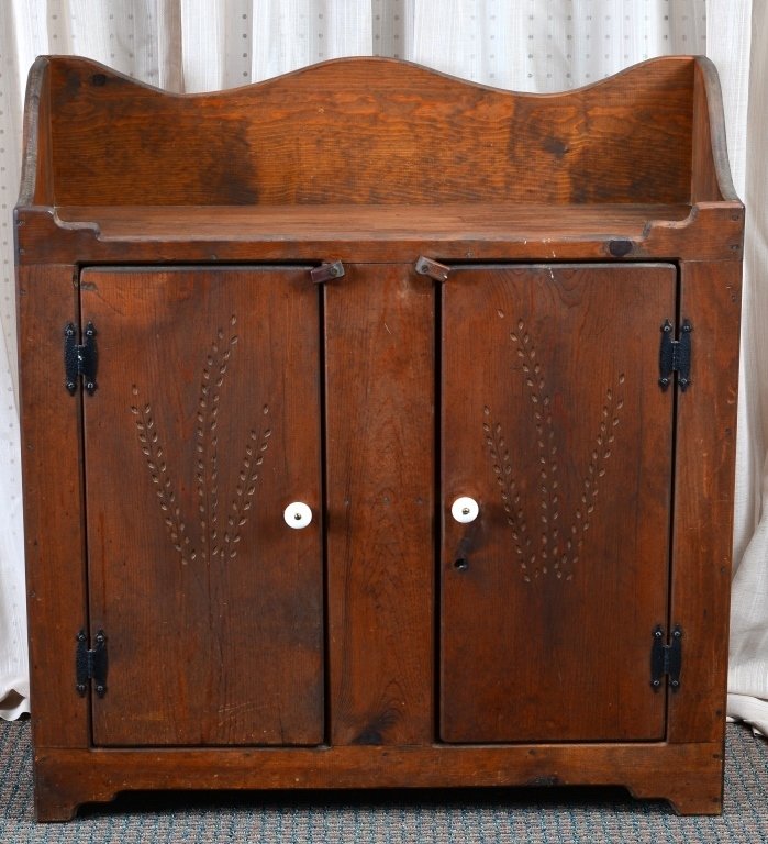 Dry Sink: Chip decoration, 33.5" x 12.5" x 36" tall.