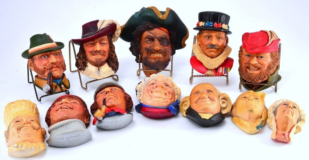 12 Bossons Heads, England: Sir Henry Morgan, Alpine Guide, Little John, Cavalier, Sairey Gamp, Brettone Lady, Deck Hand, Dutchman, Chef, Betsey Trotwood, Beefeater, Scrooge, some nicks.