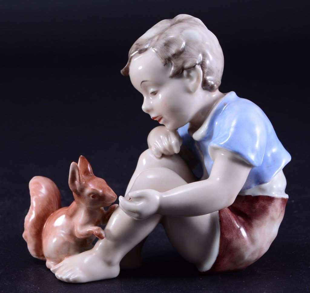 Rosenthal China, Boy Feeding Squirrel: 4.5" tall.