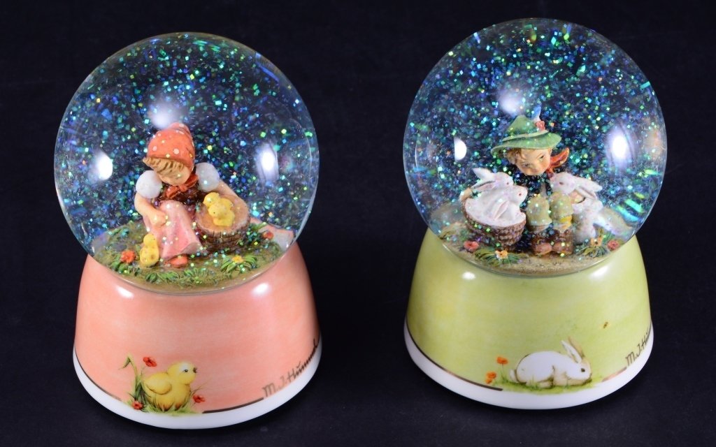 Hummel Water Globe Music Boxes: Chick Girl & Playmates.