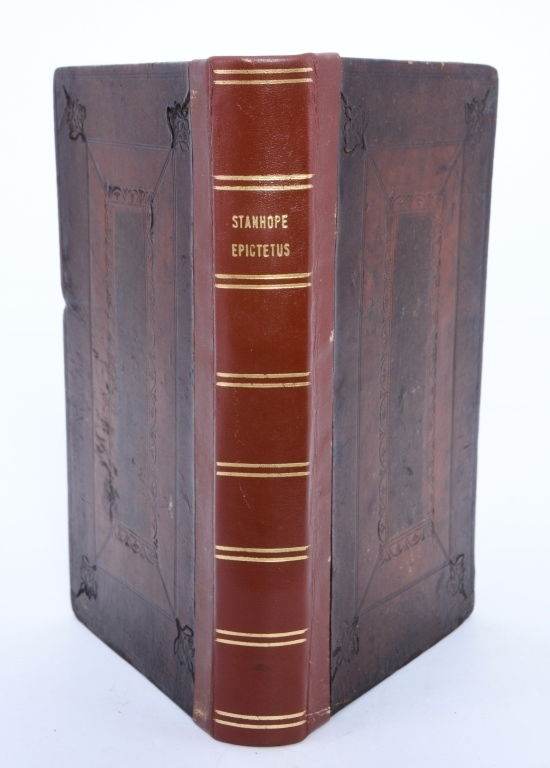George Stanhope's Epictetus: His morals with Simplicius His Comment, English, London 1721, 4th Ed. corrected, G-VG, new leather spine, come foxing.