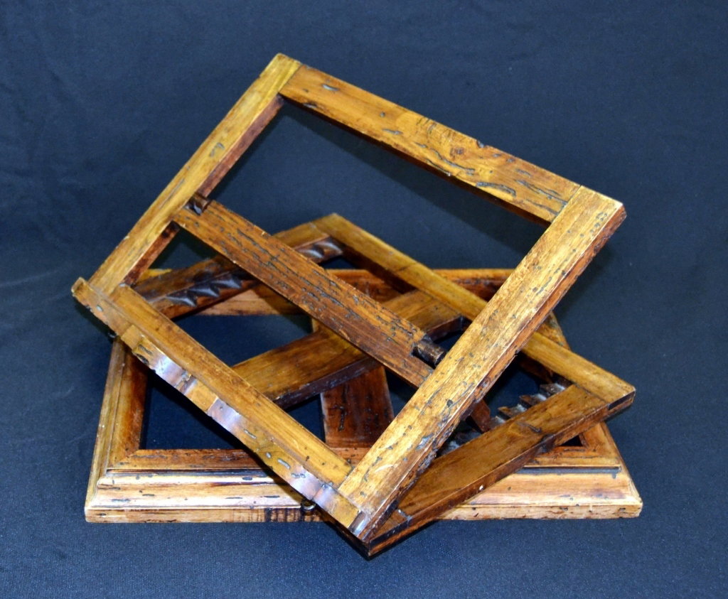 Distressed Adjustable Wood Book Stand: Swivels, 17" wide x 13.25" x 9.5" raised.