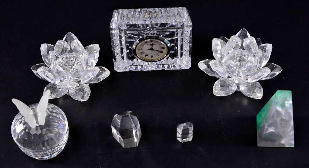 Crystal Collectible Lot: Including Waterford Clock, crystal candleholder, trinket box and more.