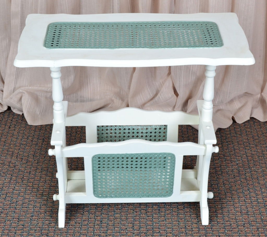 Magazine Rack Table: Cane top and rack sides, 24" x 12" x22" tall.