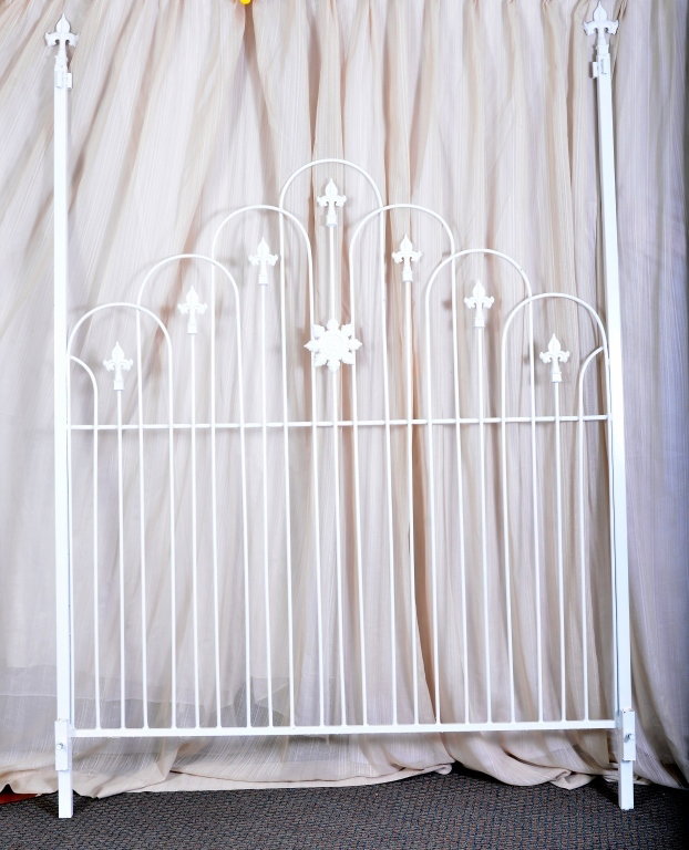 Gothic Style Metal Canopy Bed: White, queen size, 7' tall.