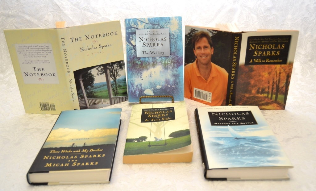 Nicholas Sparks Book Lot: Message in a Bottle, At First Sight (PB), The Wedding, A Walk to Remember, Three Weeks with My Brother and The Notebook.