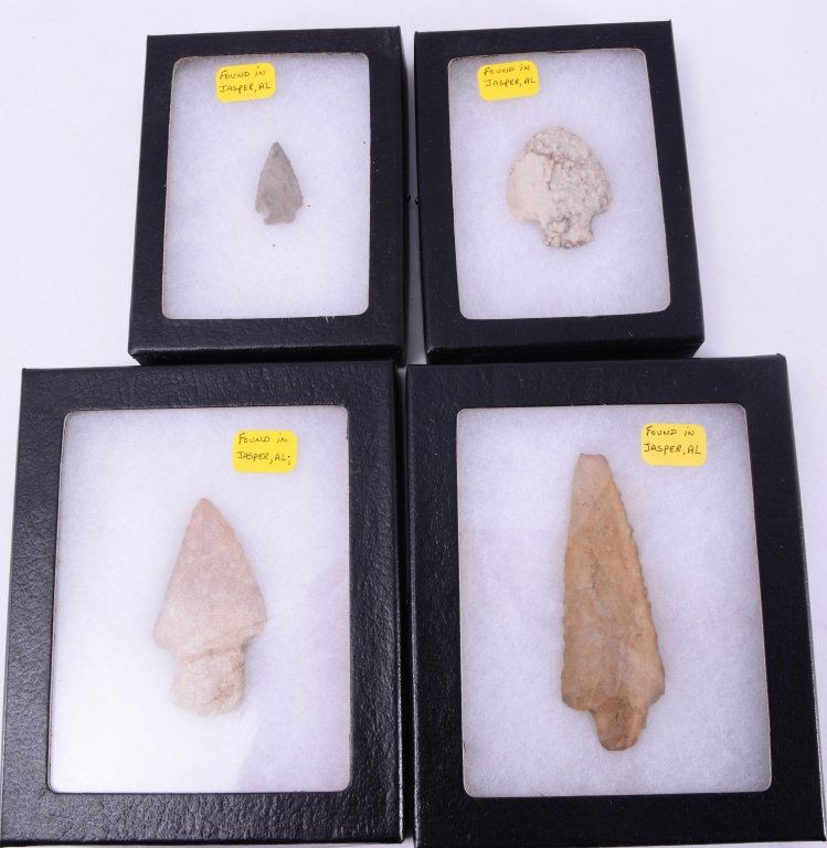 4 Jasper, AL Arrowheads in Riker Boxes w/Pins (1 of 4)
