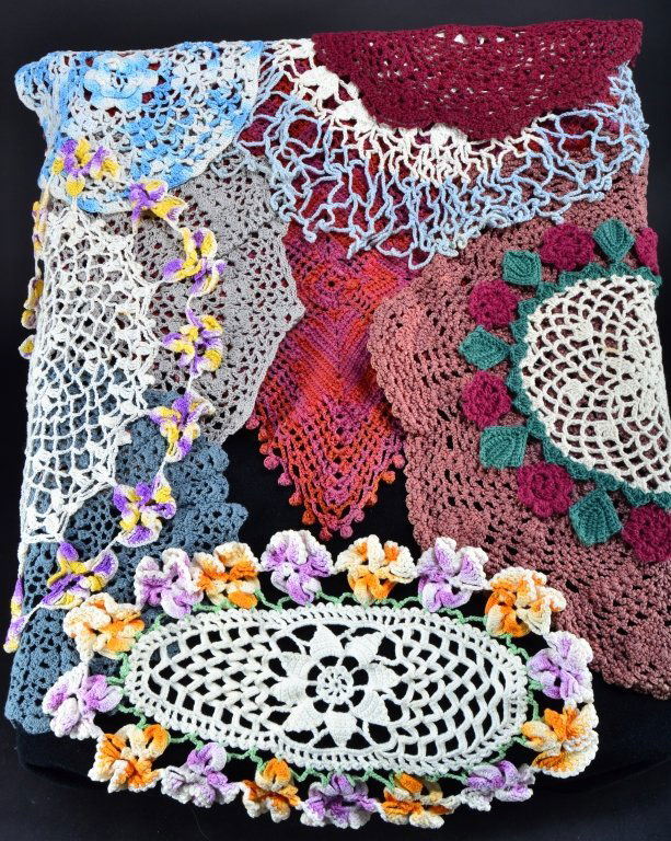 Ten Vintage Doilies in Varying Colors: Varying sizes, largest 17" square.