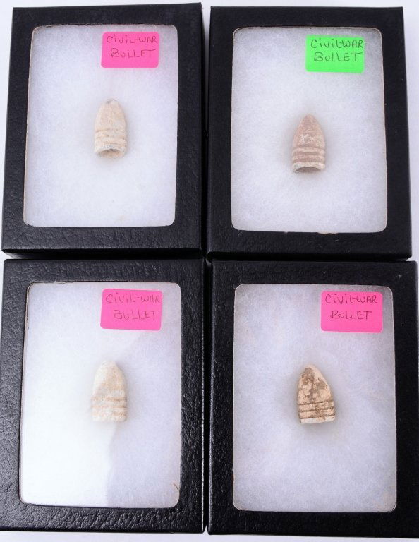 4 Civil War Bullets in Riker Mount Boxes w/Pins (1 of 3)