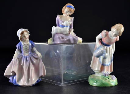 Three Royal Doulton Figurines: Dinky Do HN1678 (4.5" tall), Mary Had a Little Lamb HN 1948 (Copyright 1948, 3.25" tall) and Mary Mary HN 2044 (Copyright 1948, 5.25" tall).